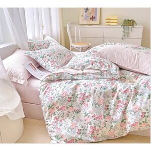 Ivy Bella Pink Floral 100% Cotton Reversible Comforter Set King